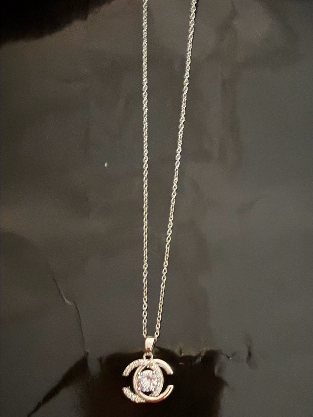 Silver Tone Halo Pendant Necklace with Round Cubic Zirconia, Fashion Jewelry - Picture 4 of 4